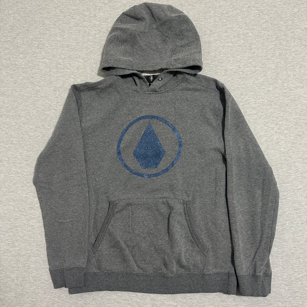 Volcom Pullover Hoodie Blue Stone Logo Graphic Heathered Gray Mens Size M